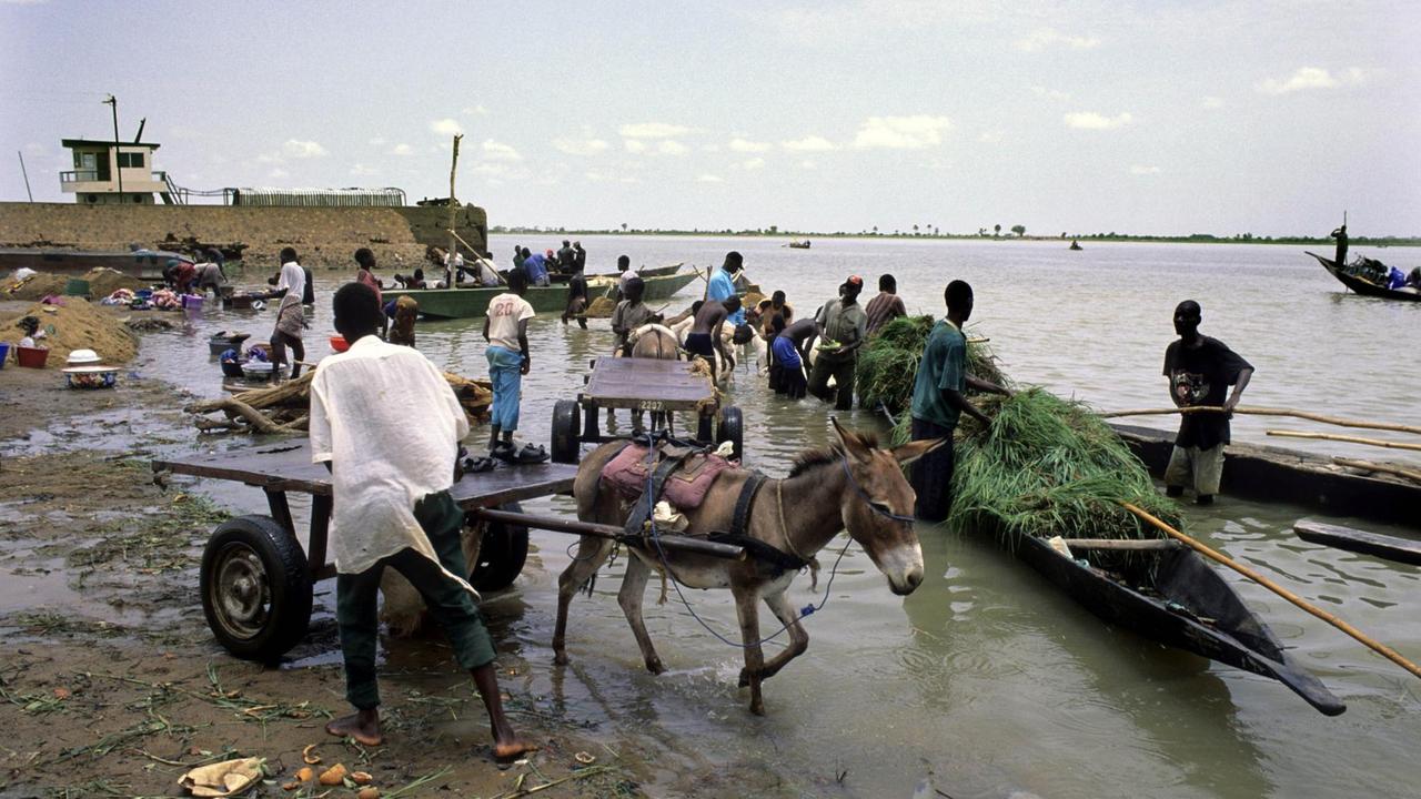 Fischerboote am Niger in Mali.