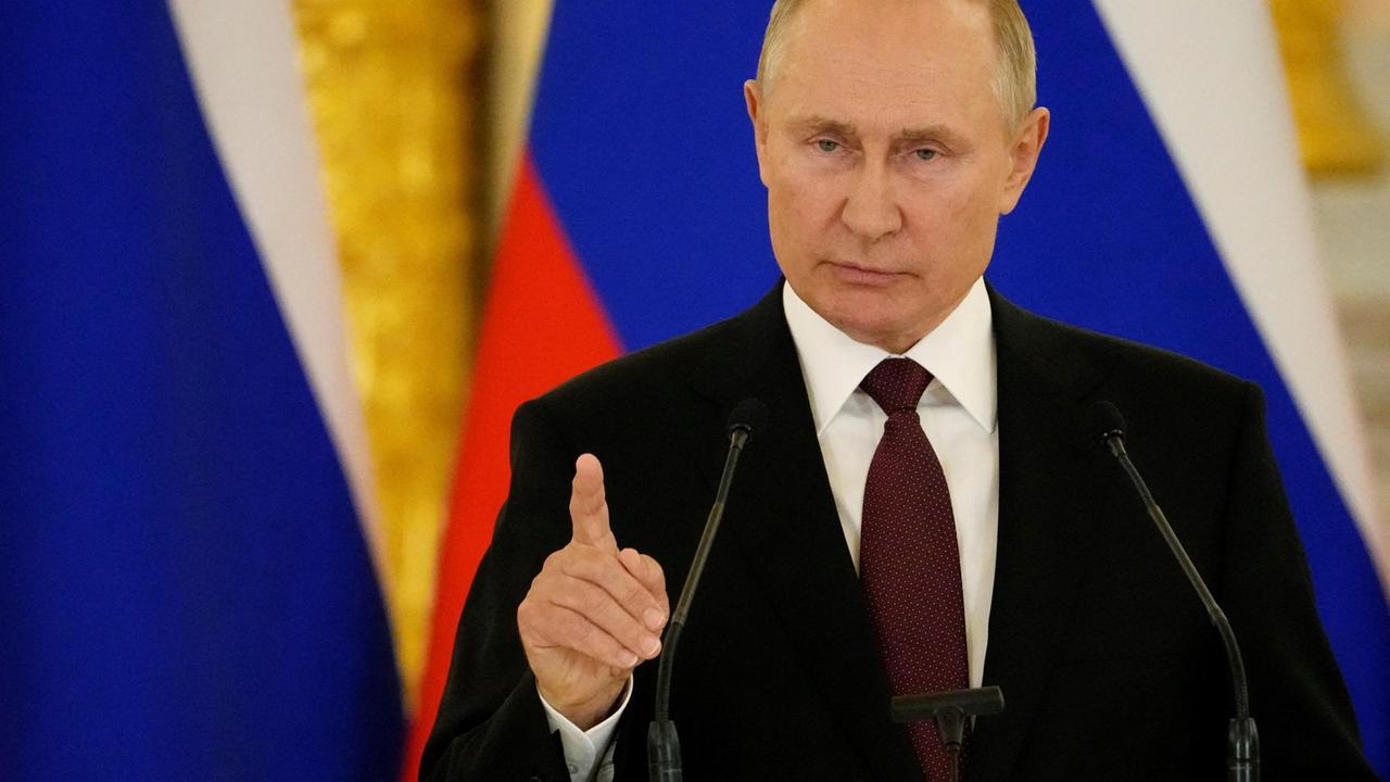 Der russische Präsident Wladimir Putin während einer Pressekonferenz anlässlich des Besuches von Angela Merkel in Moskau am 20. August 2021. Der russische Präsident Wladimir Putin während einer Pressekonferenz anlässlich des Besuches von Angela Merkel in Moskau am 20. August 2021.