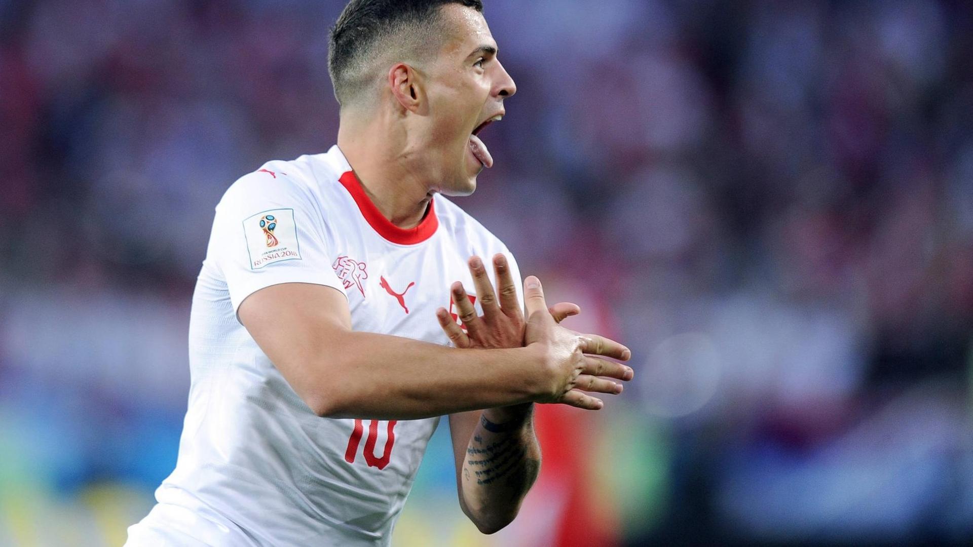 Granit Xhakas umstrittener Torjubel WM 2018 im Spiel Schweiz gegen Serbien am 22.06.2018.