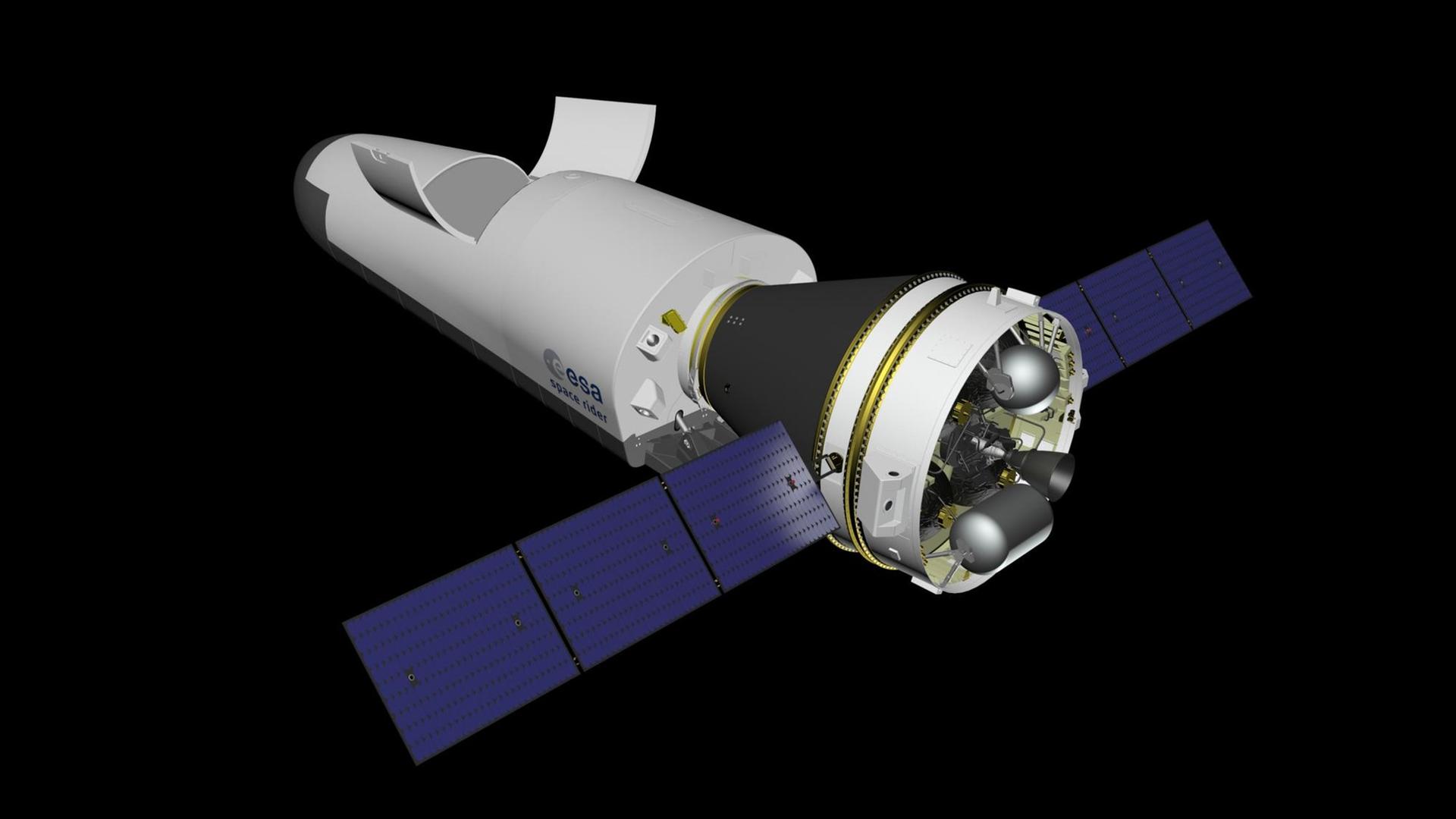 Der Space Rider der Europäischen Raumfahrtagentur ESA soll als wiederverwendbare, unbemannte Raumfähre für Forschungszwecken im Erdorbit eingesetzt werden. Der Space Rider der Europäischen Raumfahrtagentur ESA soll als wiederverwendbare, unbemannte Raumfähre für Forschungszwecken im Erdorbit eingesetzt werden.