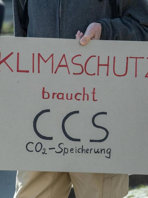 Schild mit der Aufschrift "Klimaschutz braucht CCS CO2 Speicherung" auf der Fridays for Future Demo in München am 22.3.2019