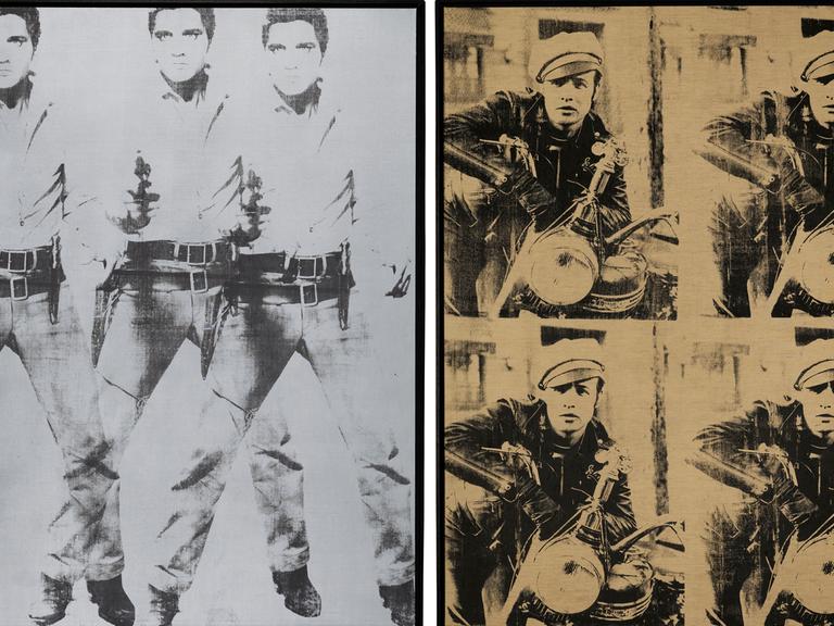 Die Andy Warhol Kunstwerke (l-r) "Triple Elvis" (1963) und "Four Marlon" (1966) wurden versteigert, um den Haushalt der Westdeutschen Spielbanken zu sanieren.