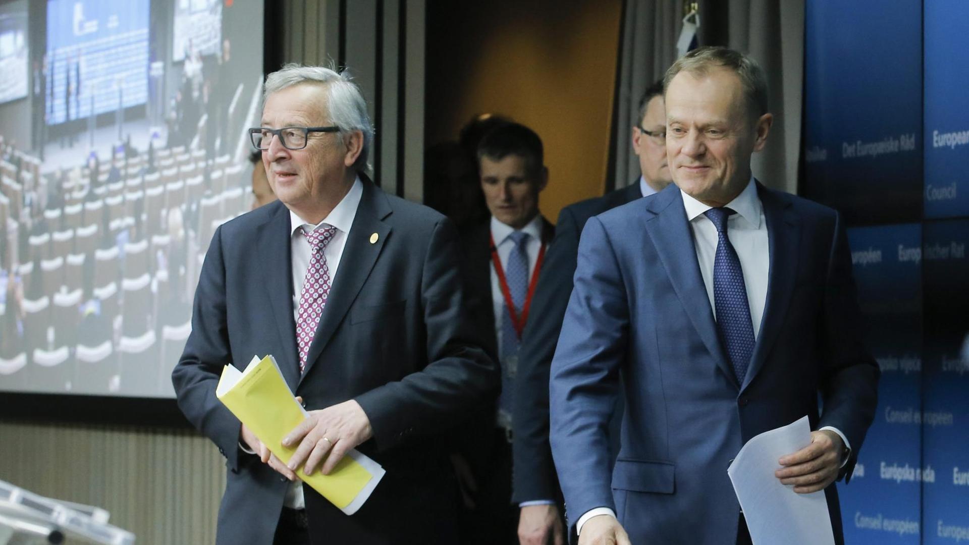 EU-Kommissionschef Jean-Claude Juncker und EU-Gipfelchef Donald Tusk. EU-Kommissionschef Jean-Claude Juncker und EU-Gipfelchef Donald Tusk.