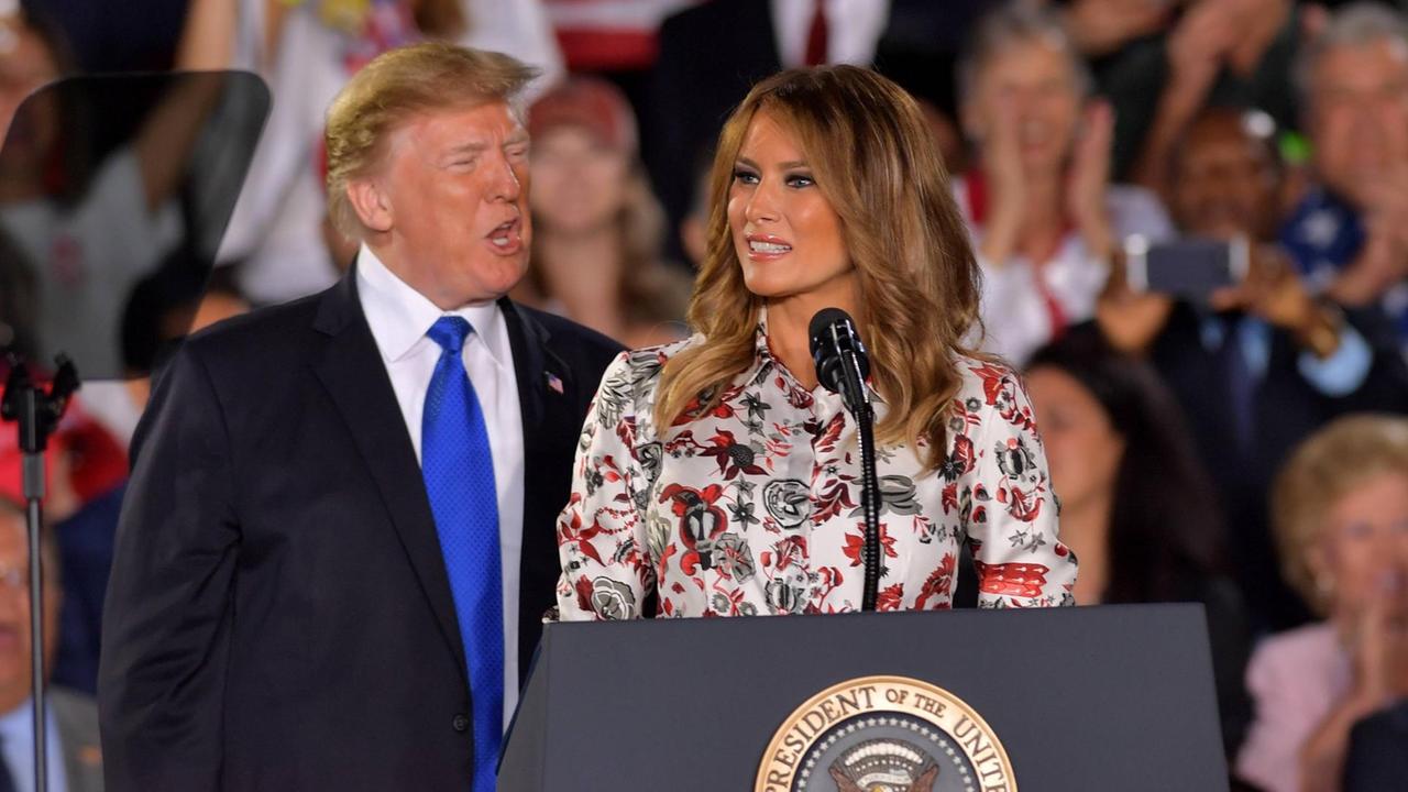 February 18, 2019 - Miami, Florida, United States Of America - MIAMI, FLORIDA - FEBRUARY 18: President Donald Trump and First Lady Melania Trump attend a rally at Florida International University on February 18, 2019 in Miami, Florida. President Trump spoke about the ongoing crisis in Venezuela...People: President Donald Trump, Melania Trump. Miami United States Of America February 18, 2019 - Miami, Florida, United States Of America - MIAMI, FLORIDA - FEBRUARY 18: President Donald Trump and First Lady Melania Trump attend a rally at Florida International University on February 18, 2019 in Miami, Florida. President Trump spoke about the ongoing crisis in Venezuela...People: President Donald Trump, Melania Trump. Miami United States Of America