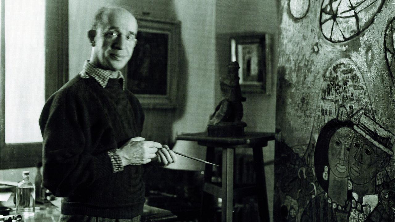 Jecheskiel David Kirszenbaum in seinem Atelier in Paris, um 1952. Jecheskiel David Kirszenbaum in seinem Atelier in Paris, um 1952.