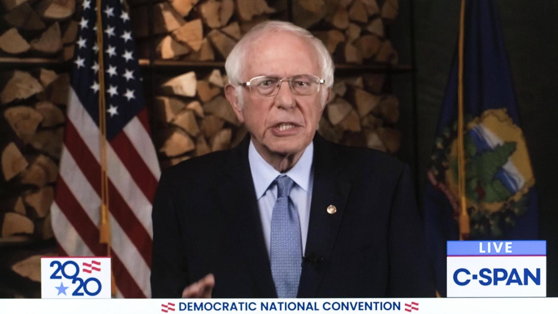 Bildschirmfoto der C-SPAN-Übertragung der Rede von Senator Bernie Sanders am ersten Tag des Online-Parteitags der Demokraten, der all-virtual 2020 Democratic National Convention. Bildschirmfoto der C-SPAN-Übertragung der Rede von Senator Bernie Sanders am ersten Tag des Online-Parteitags der Demokraten, der all-virtual 2020 Democratic National Convention.