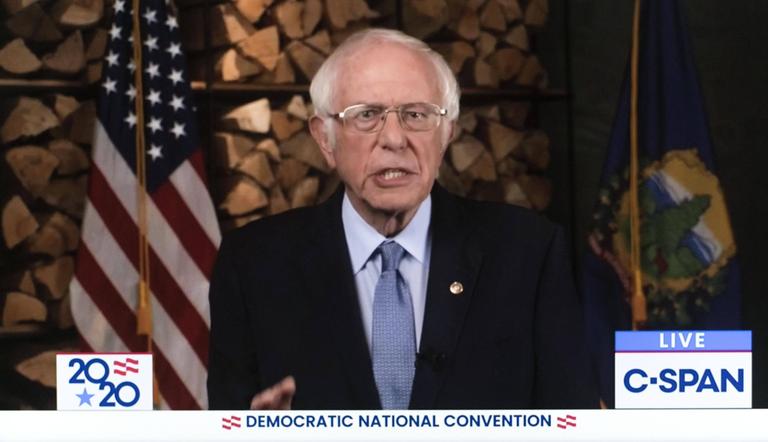 Bildschirmfoto der C-SPAN-Übertragung der Rede von Senator Bernie Sanders am ersten Tag des Online-Parteitags der Demokraten, der all-virtual 2020 Democratic National Convention.
