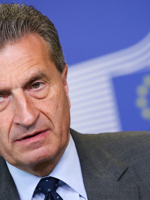 EU-Kommissar Günther Oettinger während einer Pressekonferenz am 24. Juni 2014 in der EU-Kommission in Brüssel, Belgien