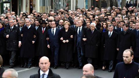 Viele Staats- und Regierungschefs kamen zum Trauermarsch nach Paris am 11.01.2015