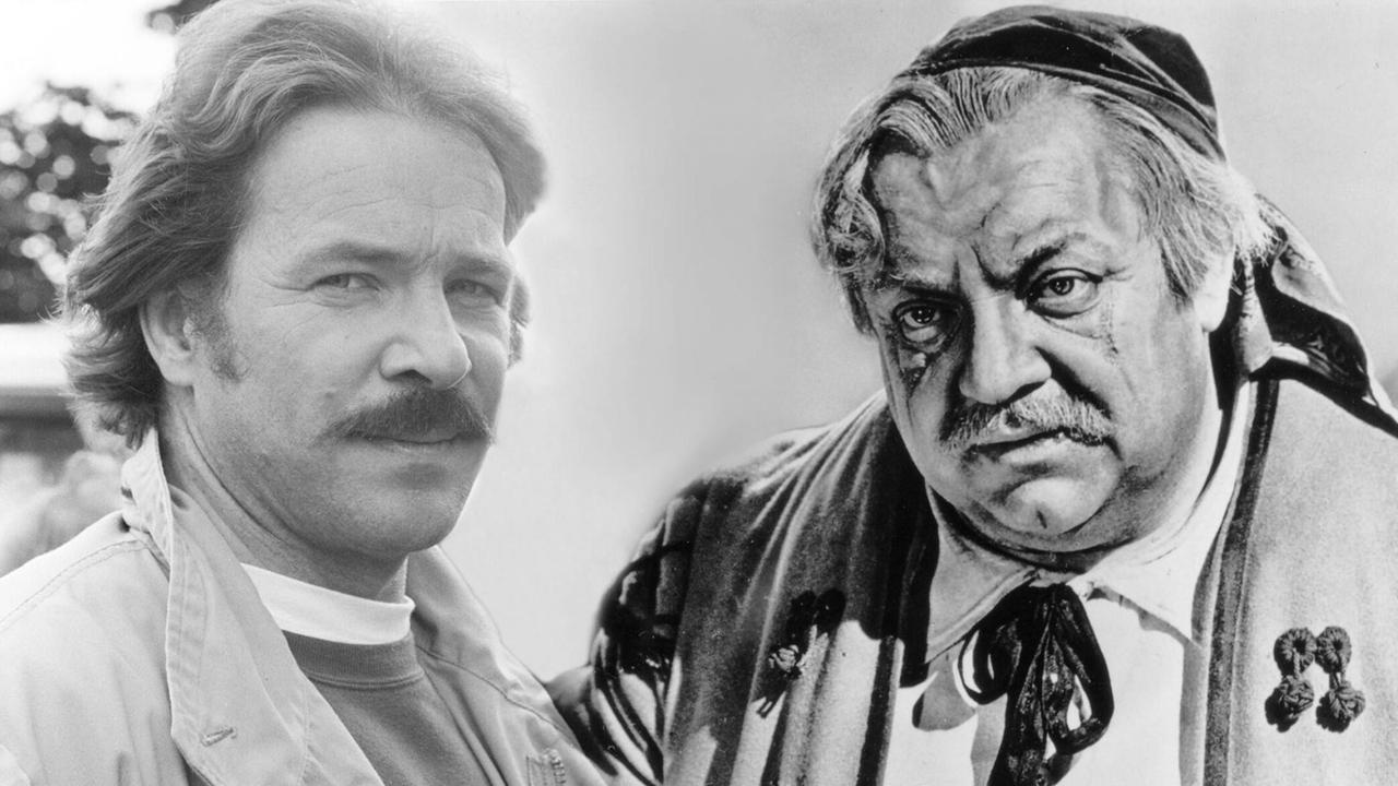Fotomontage: Der Schauspieler Götz George 1984 am Rande von Dreharbeiten zum "Tatort" und sein Vater Heinrich George in "Der große Schatten, 1942. Fotomontage: Der Schauspieler Götz George 1984 am Rande von Dreharbeiten zum "Tatort" und sein Vater Heinrich George in "Der große Schatten, 1942.