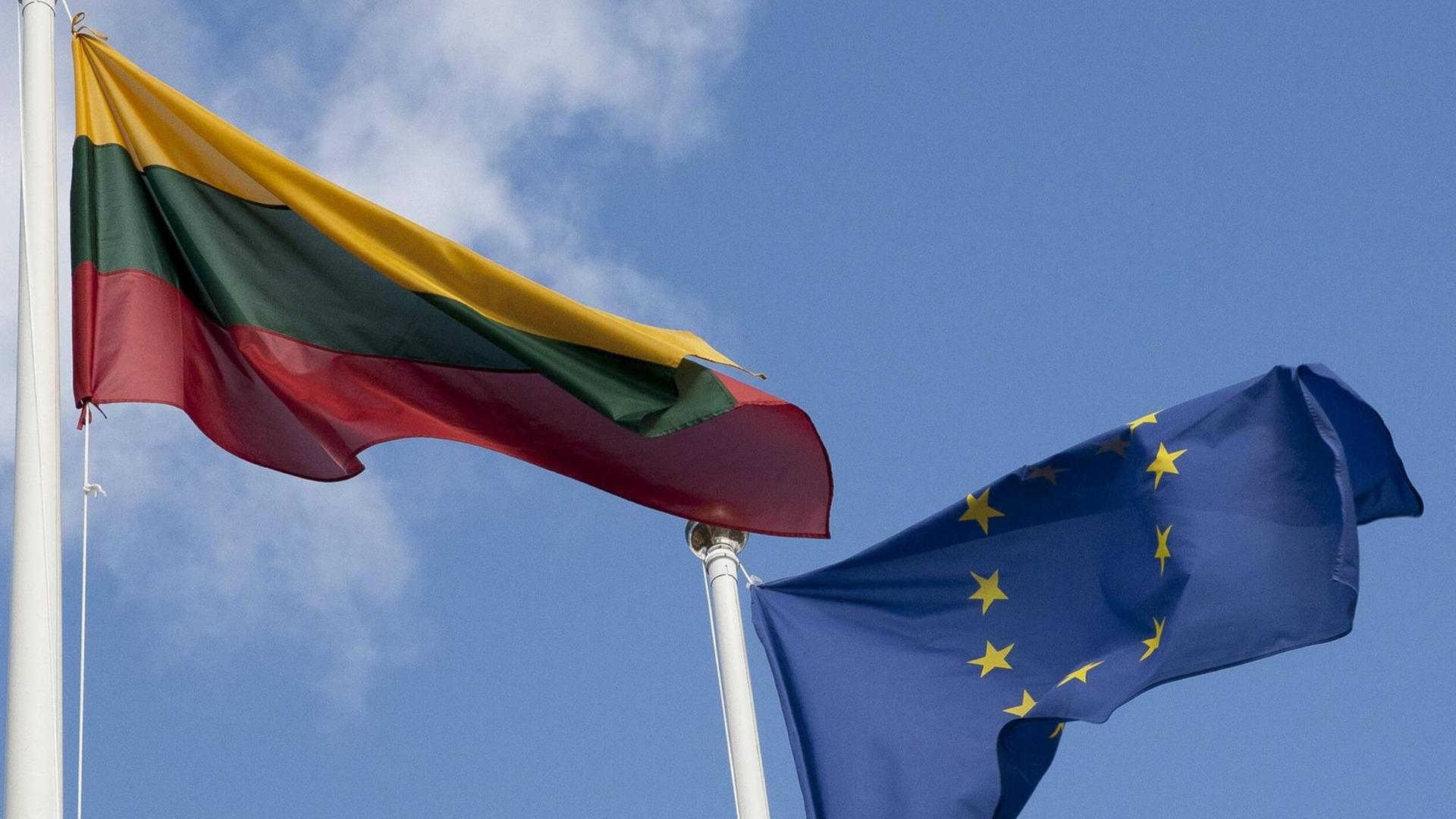 Die Flaggen von Litauen und der Europäischen Union Die Flaggen von Litauen und der Europäischen Union