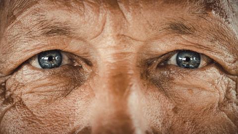 Close up der blauen Augen eines alten Menschen.
