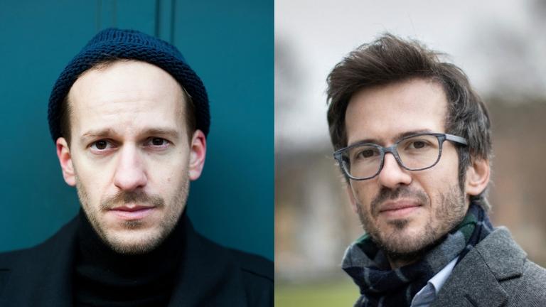 Leonhard Hieronymi: "In zwangloser Gesellschaft", Lukas Linder: "Der Unvollendete" Zu sehen sind die beiden Autoren Leonhard Hieronymi und Lukas Linder Leonhard Hieronymi: "In zwangloser Gesellschaft", Lukas Linder: "Der Unvollendete" Zu sehen sind die beiden Autoren Leonhard Hieronymi und Lukas Linder