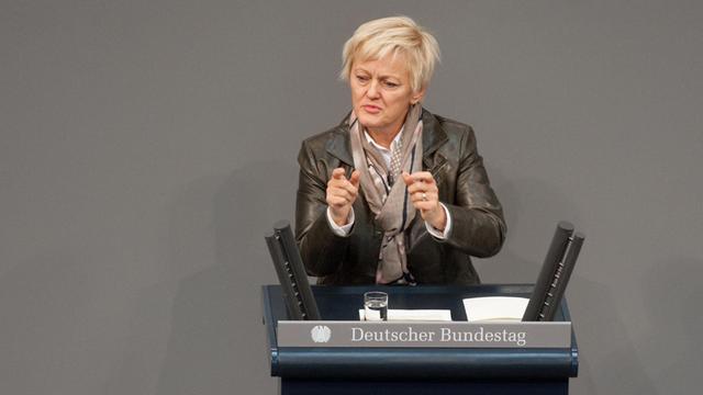 Die Bundestagsabgeordnete Renate Künast (Grüne) spricht am 06.11.2015 im Plenarsaal im Bundestag in Berlin zu den Abgeordneten.