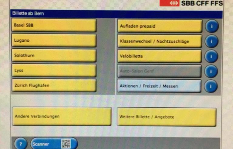 Bitcoinautomaten-Bildschirm der Schweizer Bahn, 2018 Bitcoinautomaten-Bildschirm der Schweizer Bahn, 2018