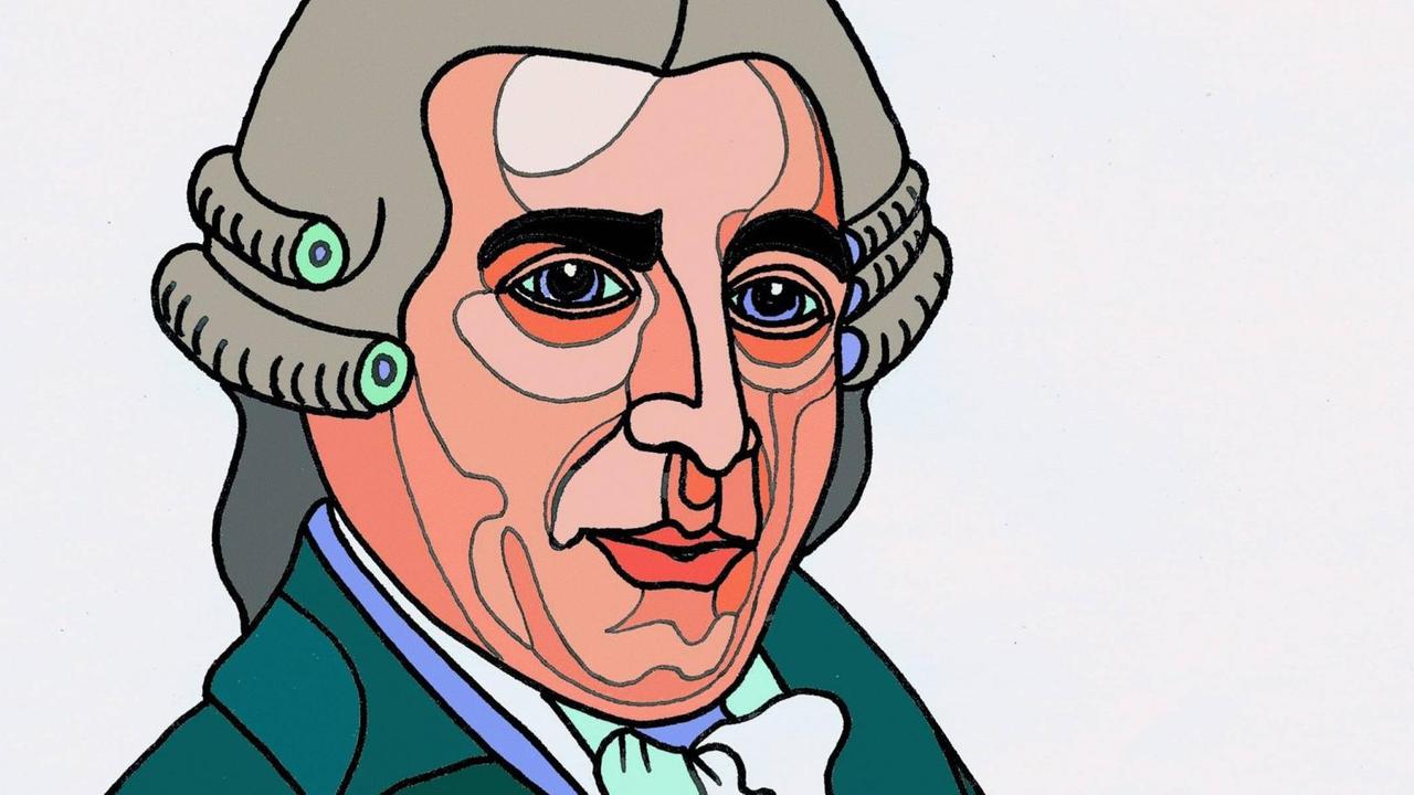 Stilistisches, modernes Portrait von Joseph Haydn mit typischer Lockenperücke.