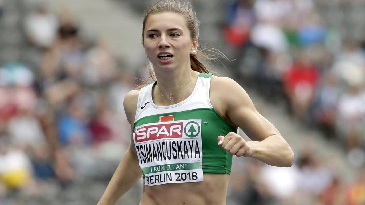 Kristina Timanowskaja rennt bei einem Sport-Wettbewerb. Kristina Timanowskaja rennt bei einem Sport-Wettbewerb.