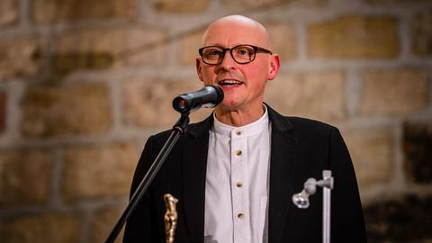Der Autor Jörg Bernig bedankt sich für die Verleihung des Radebeuler Kunstpreis 2013.