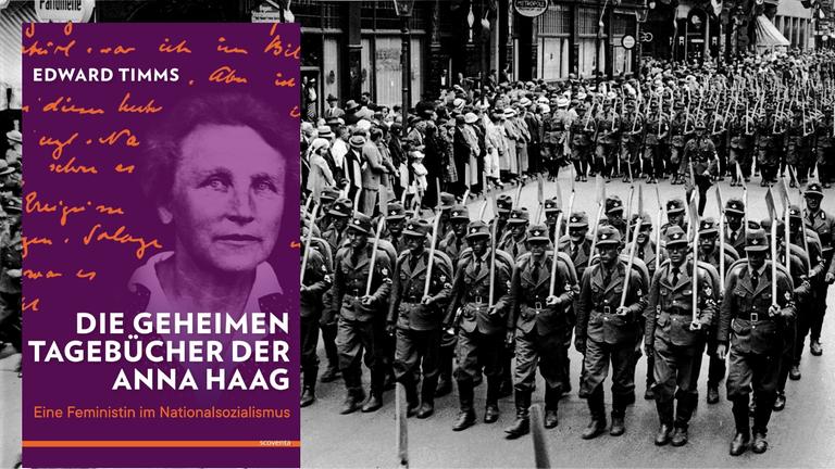 Hintergrund: Bild auf einer Propaganda-Postkarte des Reichsarbeitsdienstes der Nazis von 1938 Vordergrund: Buchcover Hintergrund: Bild auf einer Propaganda-Postkarte des Reichsarbeitsdienstes der Nazis von 1938 Vordergrund: Buchcover