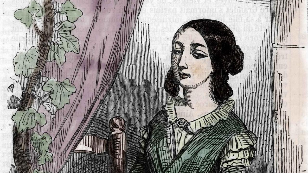 Illustration: Eugénie Grandet blickt aus dem Fenster. Illustration: Eugénie Grandet blickt aus dem Fenster.