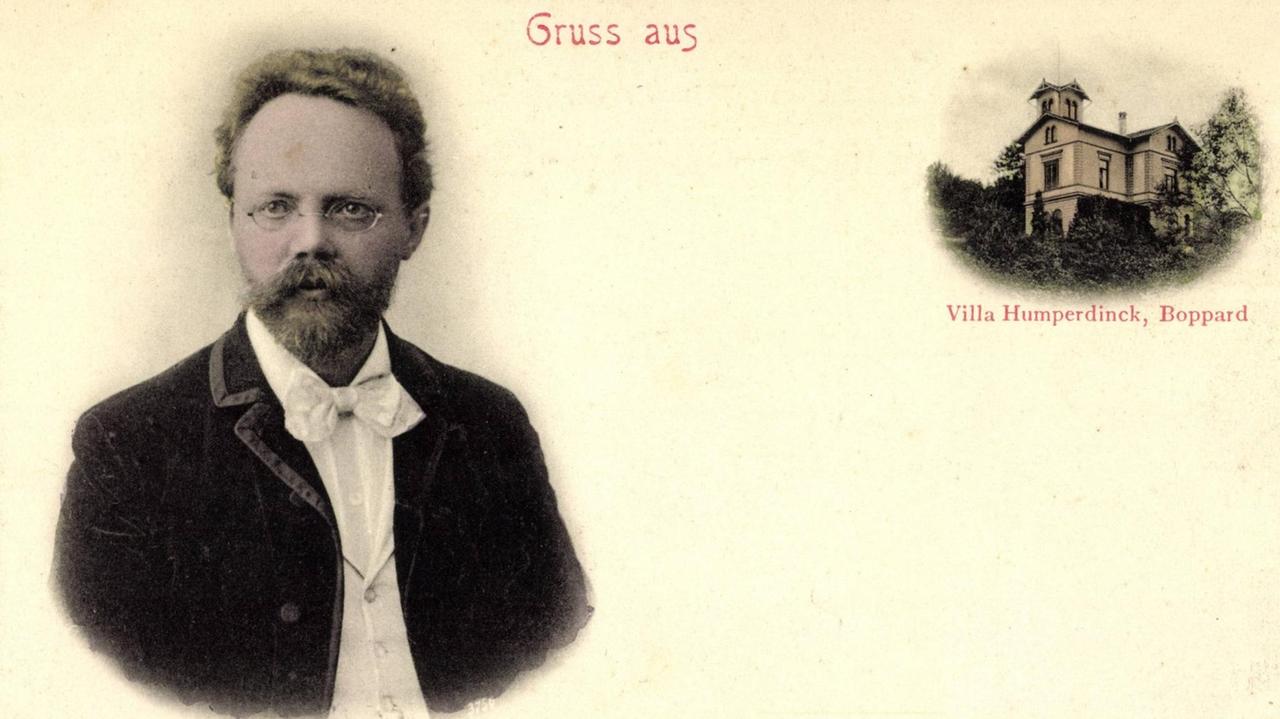 Komponist Engelbert Humperdinck und seine Villa auf einer historischen Fotografie. Komponist Engelbert Humperdinck und seine Villa auf einer historischen Fotografie.