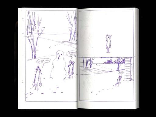 Ausschnitt aus Anna Haifischs Comic "Residenz Fahrenbühl": Zwei Mäuse bauen einen Schneemann, sind mit dem Ergebnis aber nicht zufrieden.