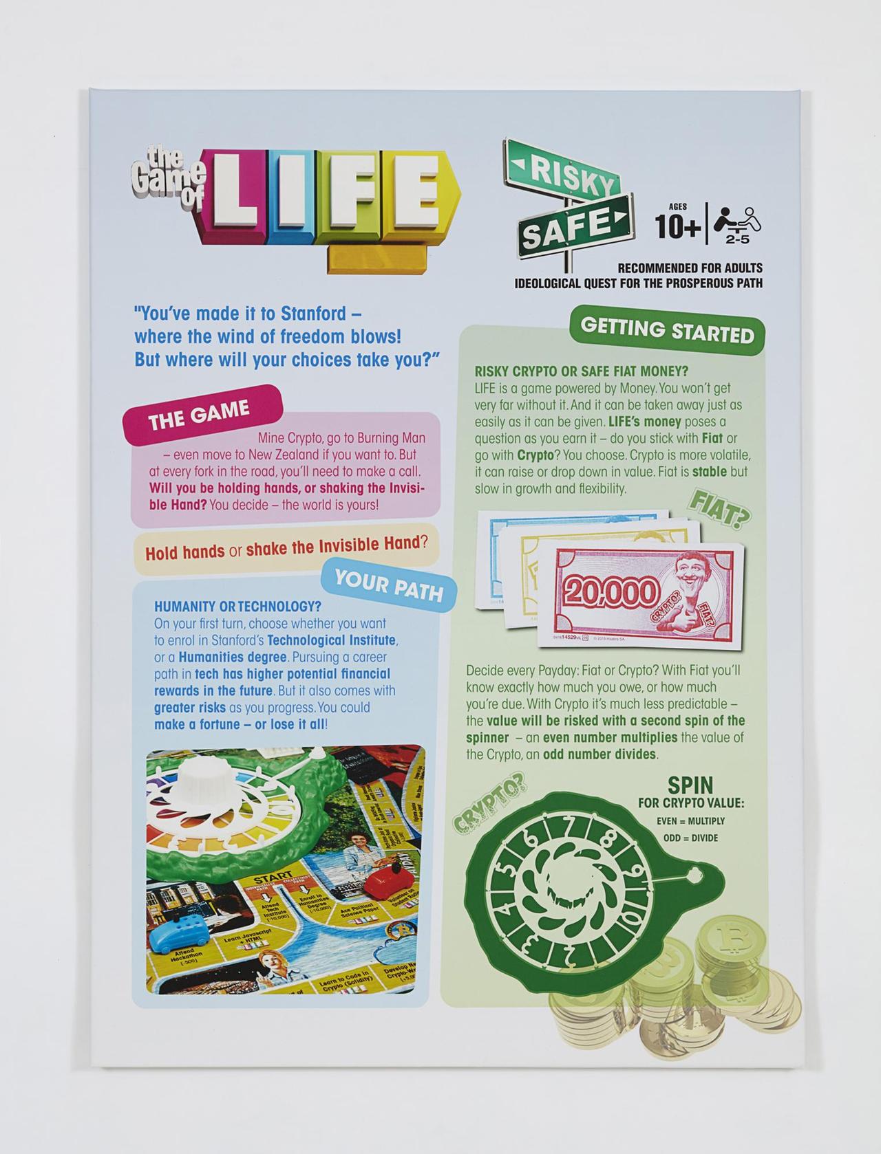 Eine bunte Spielanleitung des Künstlers Simon Denny: „Game of Life: Collective vs Individual Rules“ von 2017