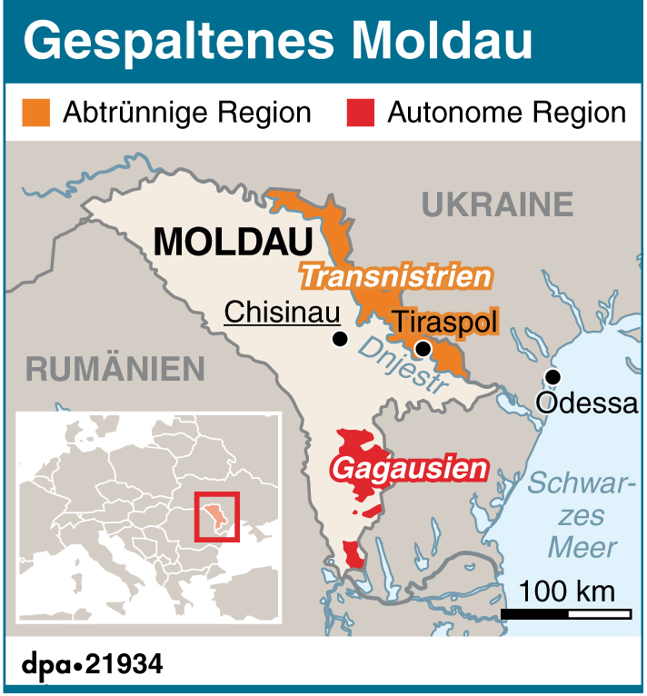 Karte der Republik Moldau mit abtrünnigen und autonomen Regionen