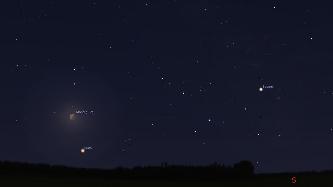 Das Himmelsereignis des Jahres: Der total verfinsterte Mond steht dicht beim strahlend rötlichen Mars Das Himmelsereignis des Jahres: Der total verfinsterte Mond steht dicht beim strahlend rötlichen Mars