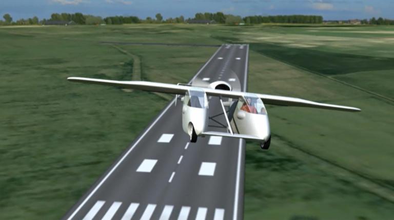 Künstlerische Darstellung des Carplane, eines zweisitzigen Flugautos. Künstlerische Darstellung des Carplane, eines zweisitzigen Flugautos.