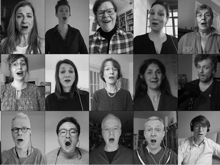 Eine Collage von einzelnen singenden Menschen