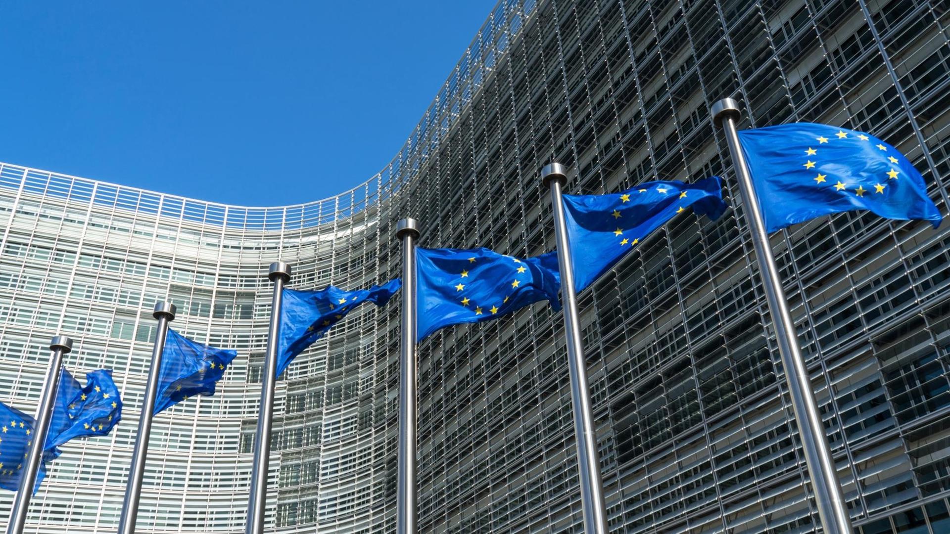 Europaflaggen vor der Europäischen Kommission in Brüssel. Europaflaggen vor der Europäischen Kommission in Brüssel.