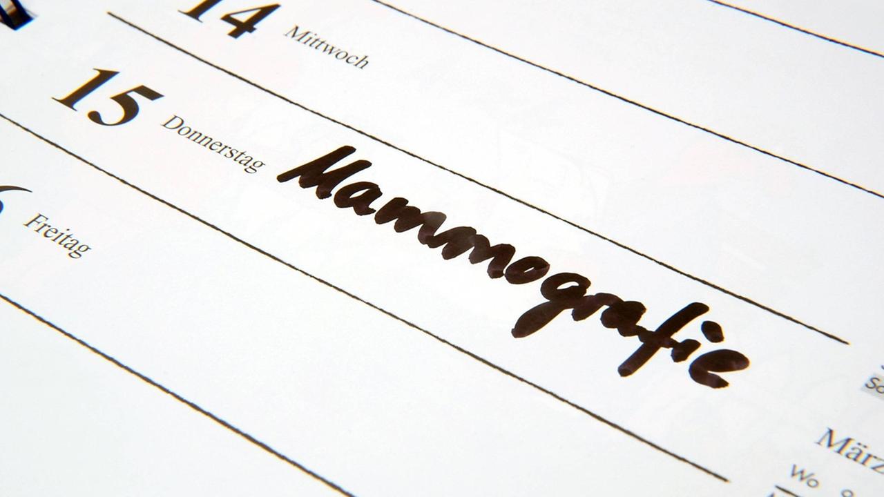 Eintrag "Mammografie" in einem Terminkalender Eintrag "Mammografie" in einem Terminkalender