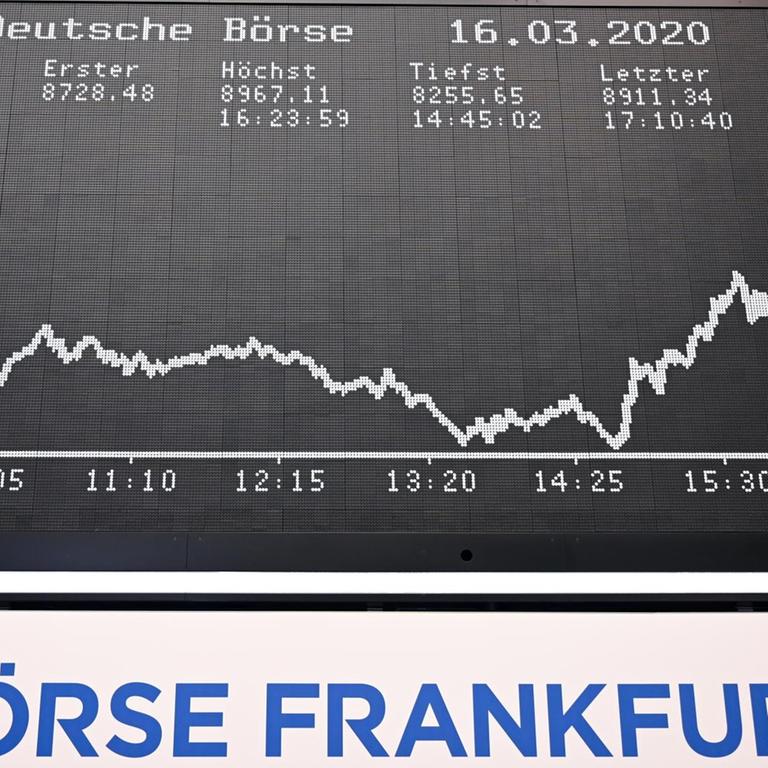 Die Dax-Kurve schlängelt sich im Handelssaal der Frankfurter Wertpapierbörse über die Anzeigetafel
