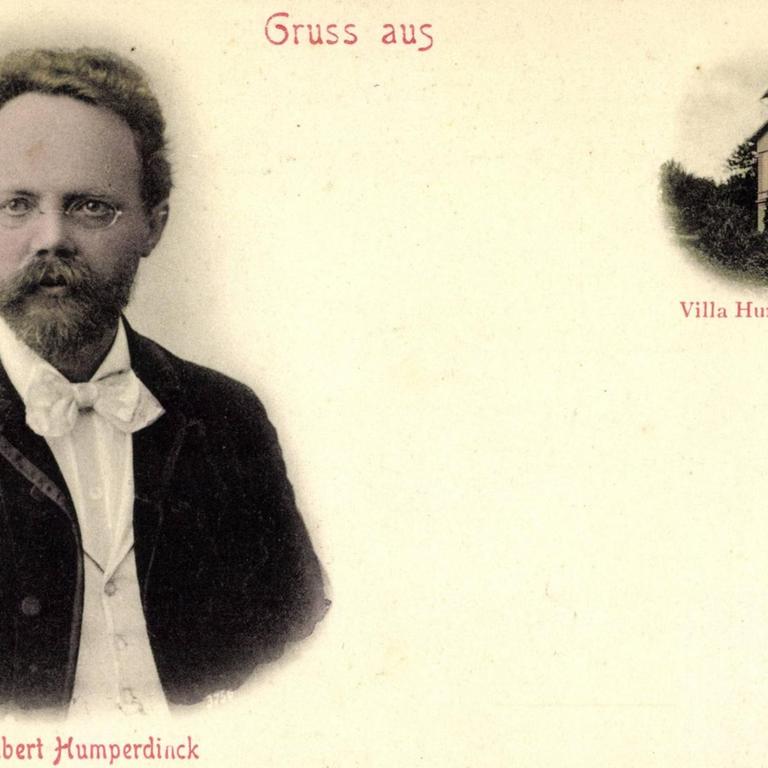 Komponist Engelbert Humperdinck und seine Villa auf einer historischen Fotografie. 
