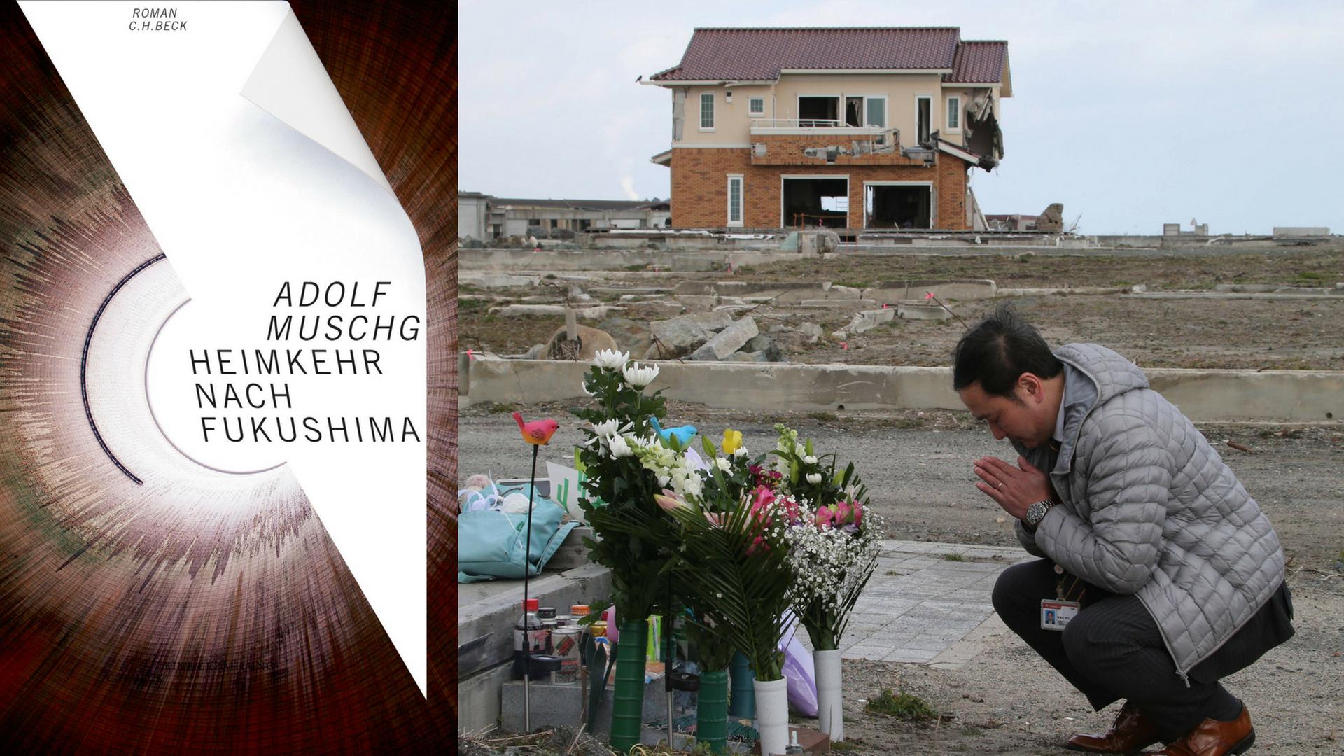 Buchcover: Adolf Muschg: "Heimkehr nach Fukushima" Bilder des Tages Tsunami und Atomkatastrophe von Fukushima: Fünfter Jahrestag March 11, 2016, Tokyo, Japan - A man offers a prayer for the victims of tsunami and earthquake on the area destroyed by the tsunami at Namie in Fukushima prefecture near the crippled TEPCO s nuclear plant on Friday, March 11, 2016 on the fifth anniversary of the Great East Japan Earthquake and Tsunami. PUBLICATIONxINxGERxSUIxAUTxHUNxONLY (lwxa000219) Images the Day Tsunami and Nuclear disaster from Fukushima fifth Anniversary March 11 2016 Tokyo Japan a Man OFFERS a Prayer for The Victims of Tsunami and Earthquake ON The Area destroyed by The Tsunami AT Namie in Fukushima Prefecture Near The crippled Tepco S Nuclear plant ON Friday March 11 2016 ON The Fifth Anniversary of The Great East Japan Earthquake and Tsunami PUBLICATIONxINxGERxSUIxAUTxHUNxONLY lwxa000219