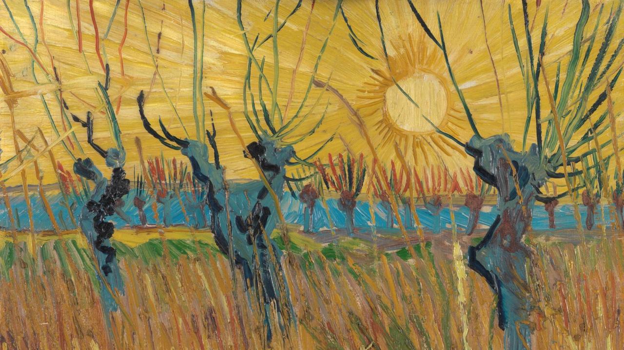 Das Gemälde "Widen bei Sonnenuntergang" von Vincent van Gogh. Das Gemälde "Widen bei Sonnenuntergang" von Vincent van Gogh.