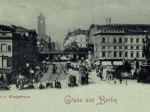 Alexanderplatz und Königstraße in Berlin auf einer Postkarte aus dem Jahr 1930