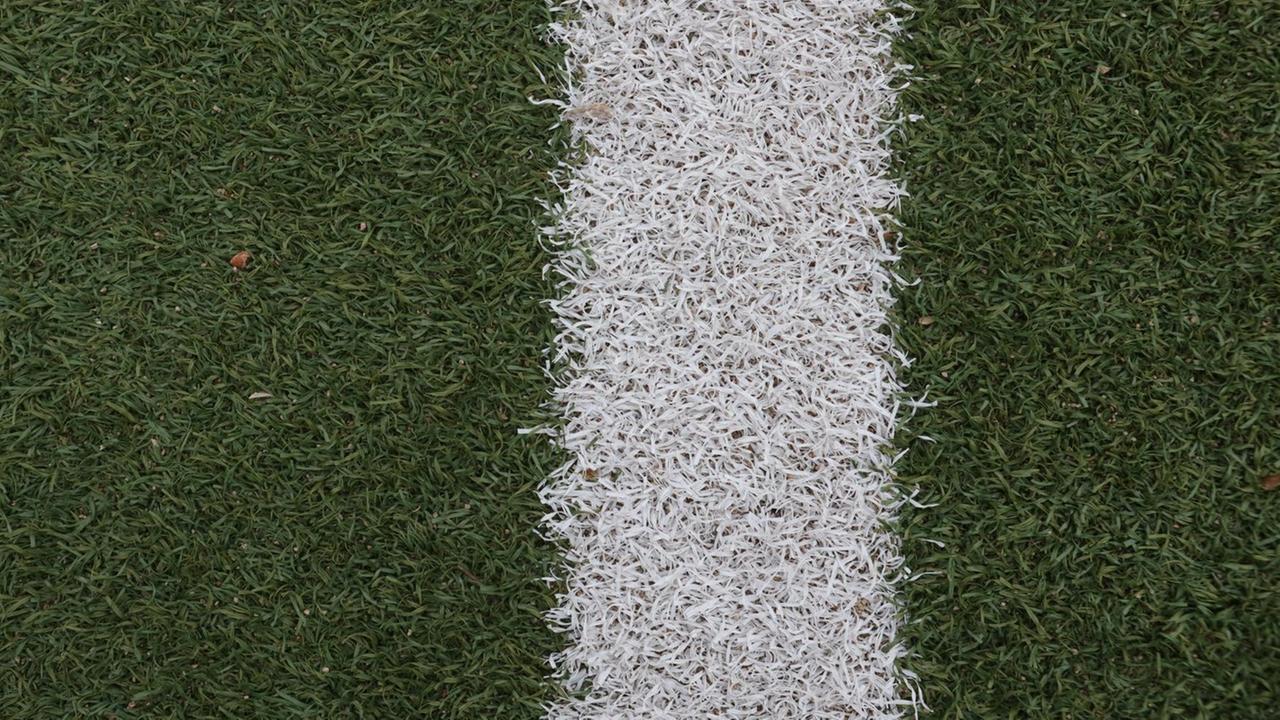 Blick auf den Kunstrasen von Eintracht Dortmund, der mit Kork statt Granulat gefüllt ist. Blick auf den Kunstrasen von Eintracht Dortmund, der mit Kork statt Granulat gefüllt ist.