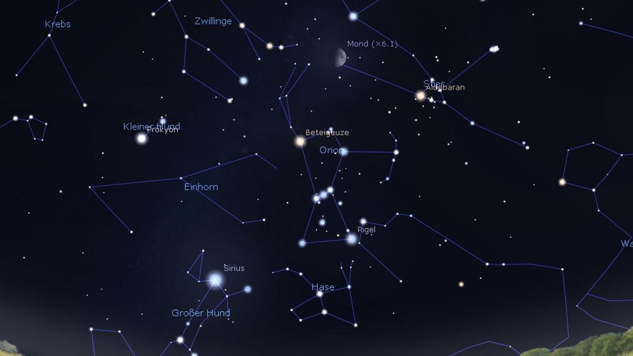Beteigeuze leuchtet heute Abend links unterhalb des Mondes – noch nicht als Supernova Beteigeuze leuchtet heute Abend links unterhalb des Mondes – noch nicht als Supernova