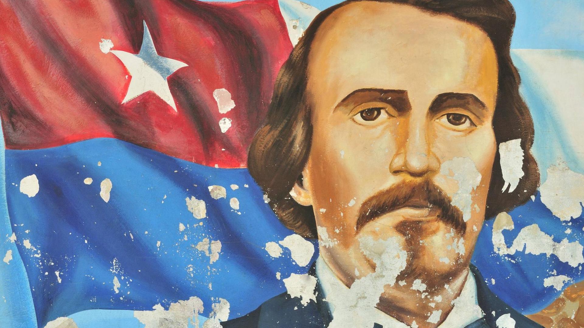 Eine Wandmalerei zeigt den kubanischen Nationalhelden Carlos Manuel de Céspedes del Castillo, Bayamo, Kuba Eine Wandmalerei zeigt den kubanischen Nationalhelden Carlos Manuel de Céspedes del Castillo, Bayamo, Kuba