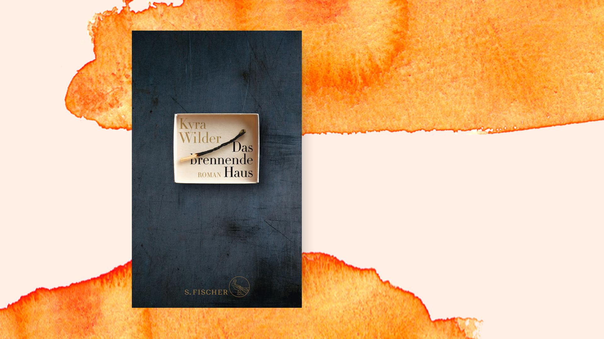 Auf einer orangefarbenen Aquarellfläche ist das Buchcover von "Das brennende Haus" zu sehen. Auf einer orangefarbenen Aquarellfläche ist das Buchcover von "Das brennende Haus" zu sehen.