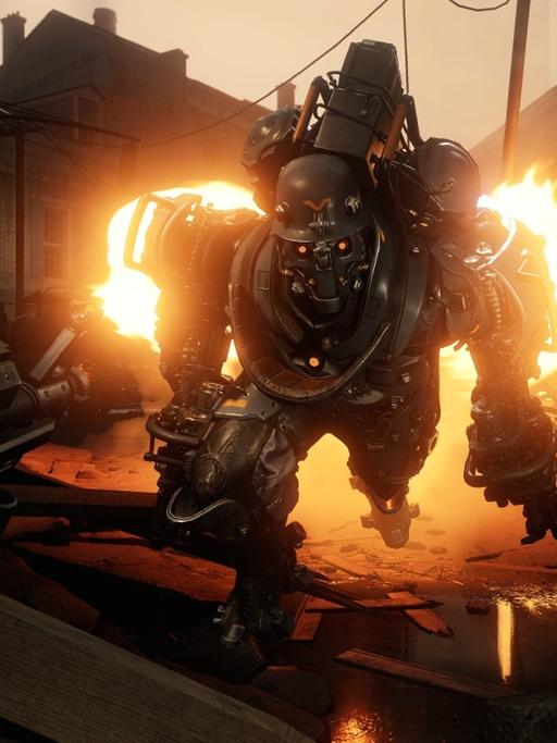 Ein Screenshot aus dem Ego-Shooter "Wolfenstein II" zeigt den sogenannten Super-Soldier