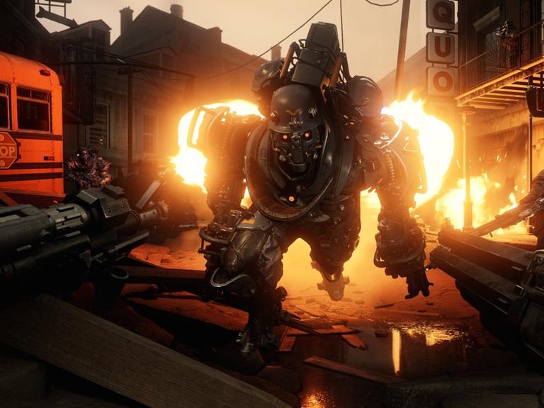 Ein Screenshot aus dem Ego-Shooter "Wolfenstein II" zeigt den sogenannten Super-Soldier