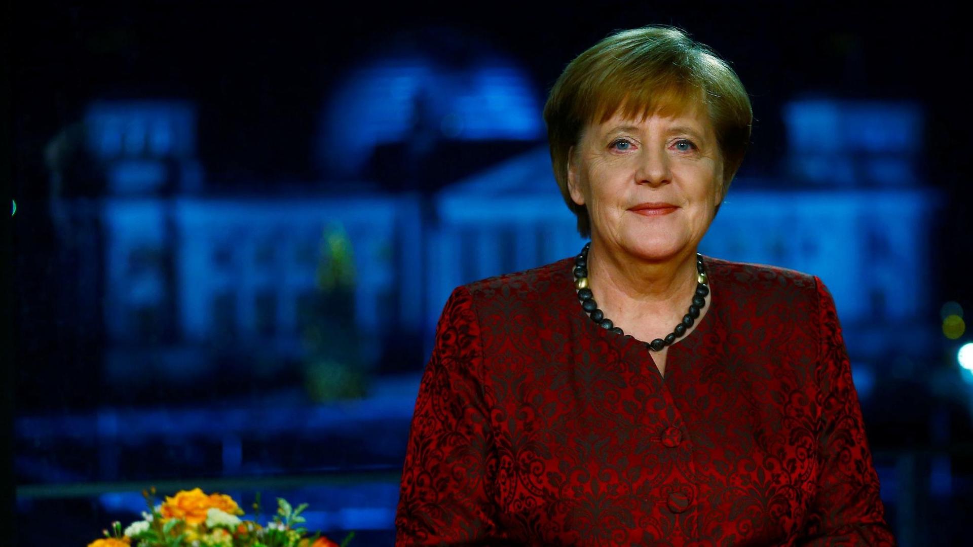 Bundeskanzlerin Angela Merkel (CDU), aufgenommen am 30.12.2017 in Berlin nach der Aufzeichnung ihrer Neujahrsansprache im Kanzleramt.