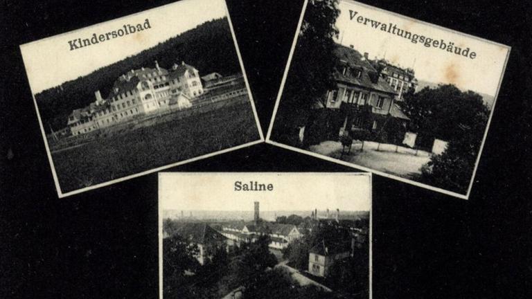 Alte Postkarte mit Ansichten des Kindersolbads, des Verwaltungsgebäudes und der Saline in Bad Dürrheim. Alte Postkarte mit Ansichten des Kindersolbads, des Verwaltungsgebäudes und der Saline in Bad Dürrheim.