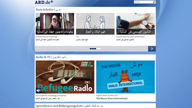 Auf refugees.ard.de sammeln die ARD-Anstalten Beiträge für Flüchtlinge und bieten einzelne Sendungen und Erklärstücke mit mehrsprachigen Untertiteln an.