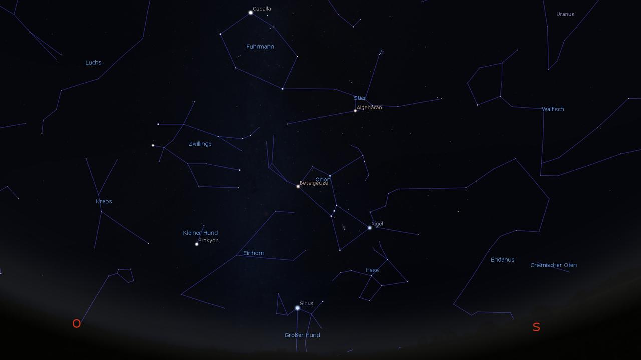 Gegen 3 Uhr früh steht der Orion im Südosten Gegen 3 Uhr früh steht der Orion im Südosten