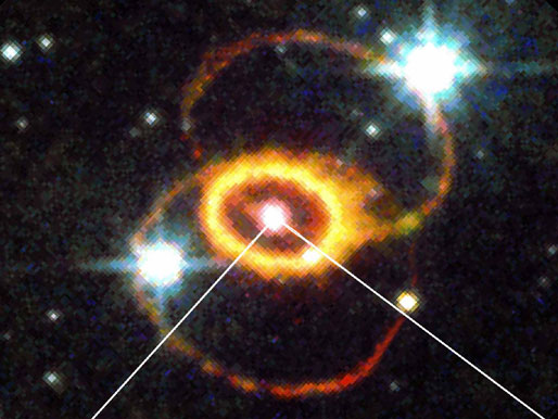 In nur zehn Jahren hatte sich dieser Ring um die Supernova 1987a in der Großen Magellanschen Wolke gebildet. In nur zehn Jahren hatte sich dieser Ring um die Supernova 1987a in der Großen Magellanschen Wolke gebildet.