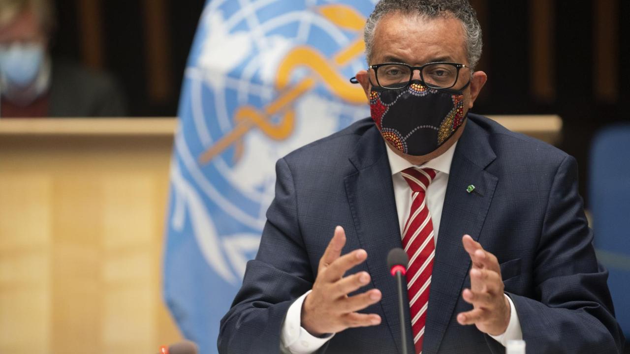 Das Foto zeigt WHO-Generaldirektor Tedros Adhanom Ghebreyesus mit Gesichtsmaske. Das Foto zeigt WHO-Generaldirektor Tedros Adhanom Ghebreyesus mit Gesichtsmaske.